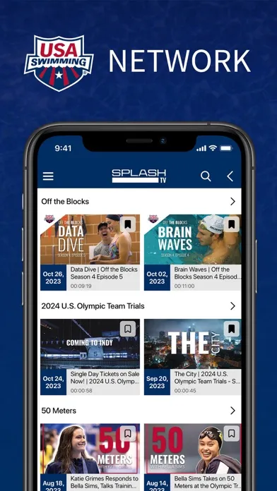 ภาพหน้าจอของ USA Swimming Network